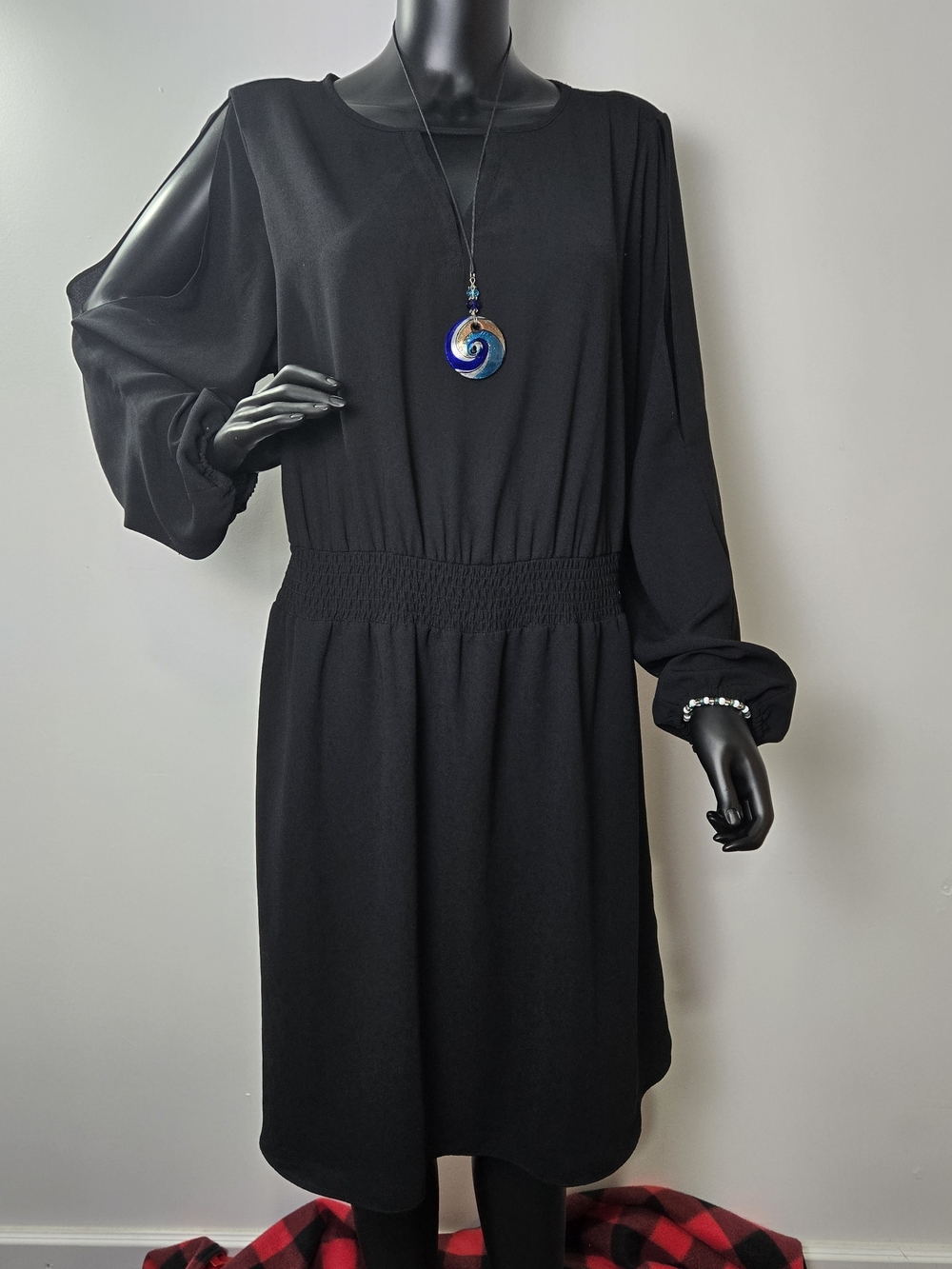 Apt. 9 Black Long-Sleeve Smocked Waist Dress